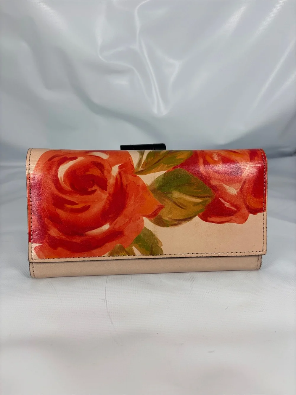 Patricia Nash Peach Wallet Clutch with Red Floral Print